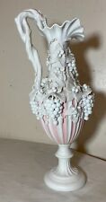 antique English handmade Bennington pink parian porcelain grape vine ewer vase picture