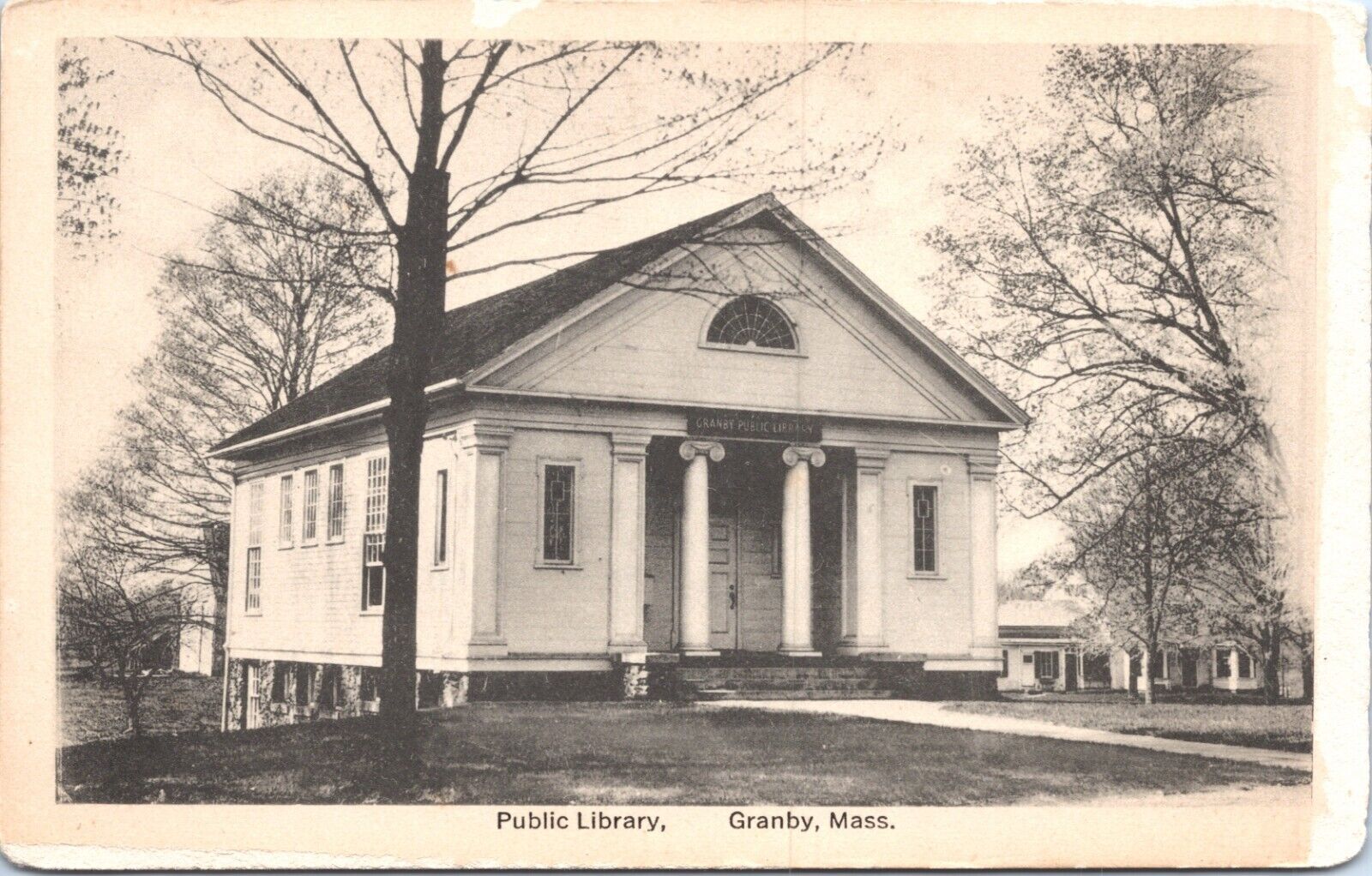 Postcard Granby Massachusetts - Public Library -