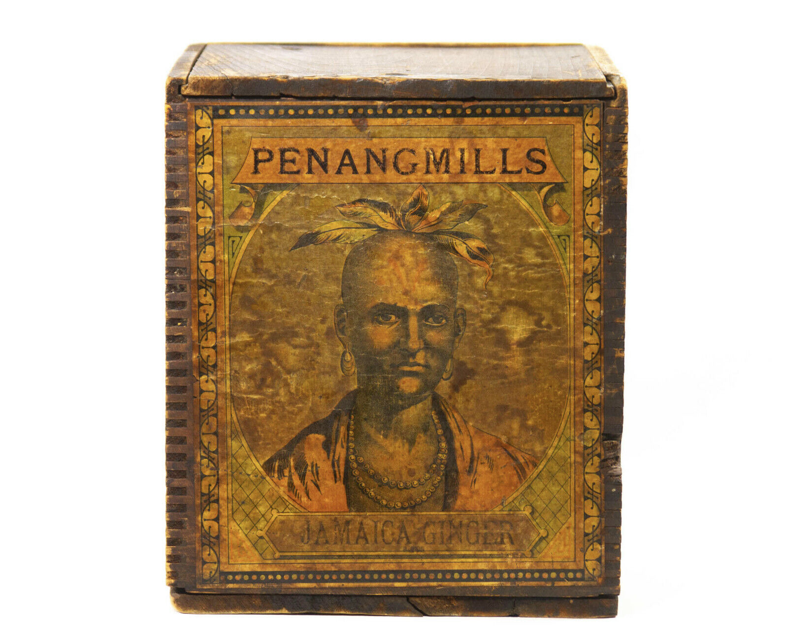 Penang Mills Jamaica Ginger Crate Advertising Indian Box Antique Drug Druggist