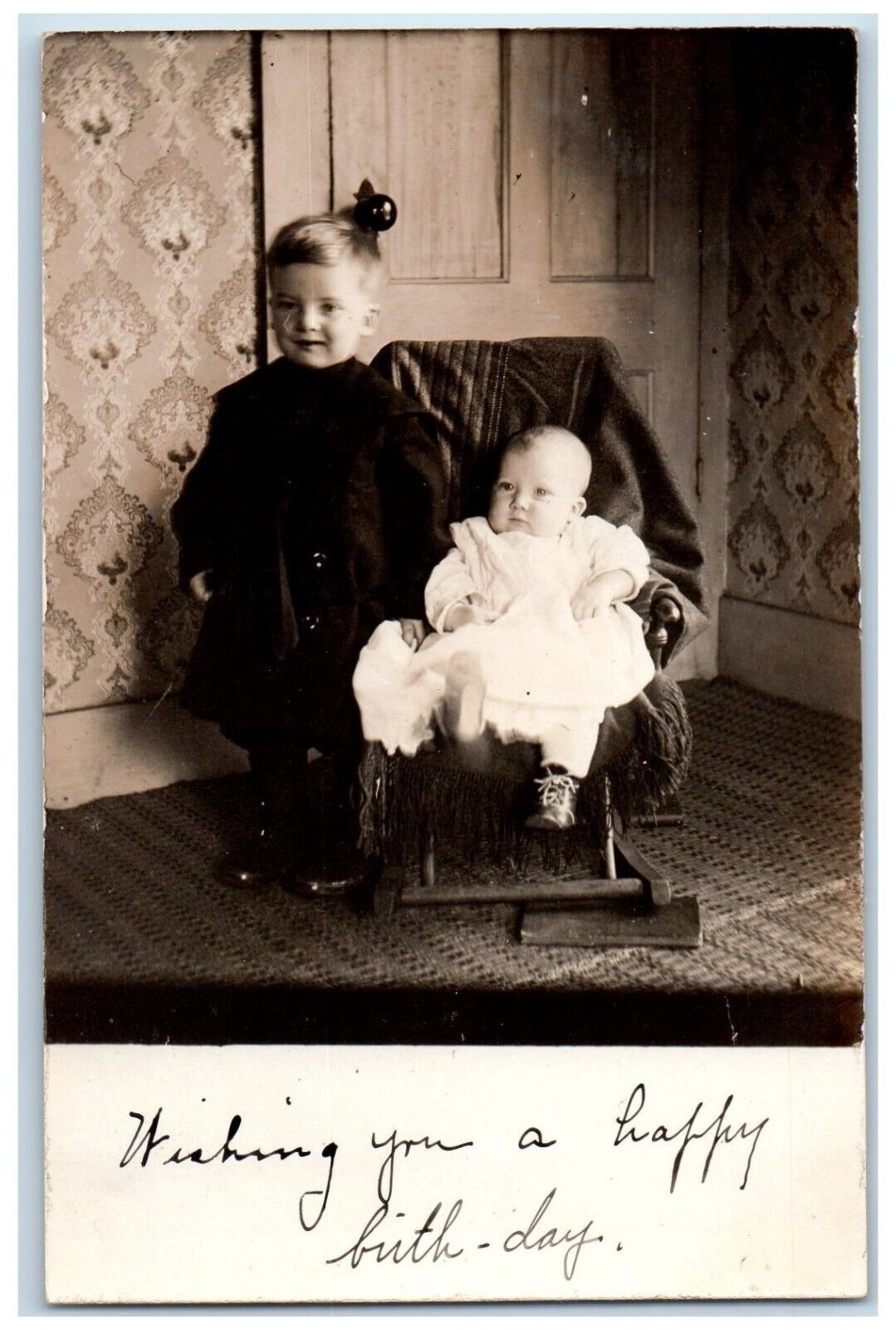 c1910s Candid Children Cute Baby Interior Readsboro VT RPPC Photo Postcard