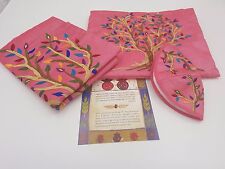 Set Tallit + kippah + bag Embroidered Silk Yair Emanuel Women Tree of life Pink picture