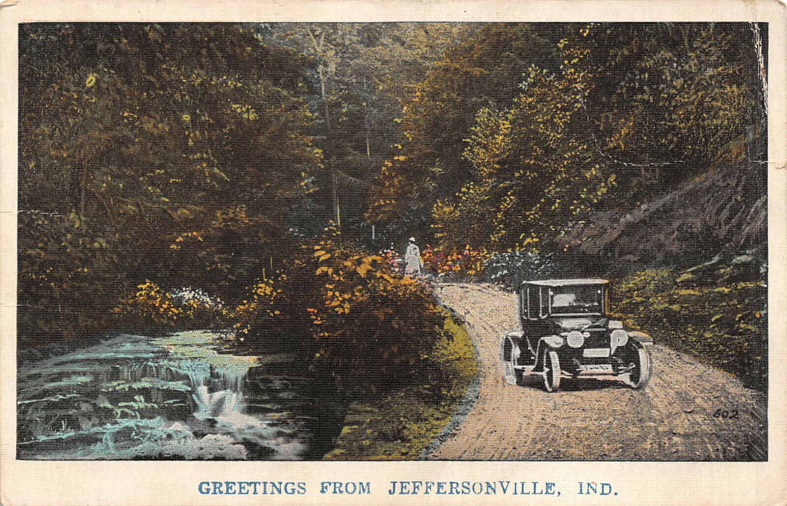 UPICK POSTCARD Greetings from Jeffersonville, Indiana c1910 Unposted - Old Car