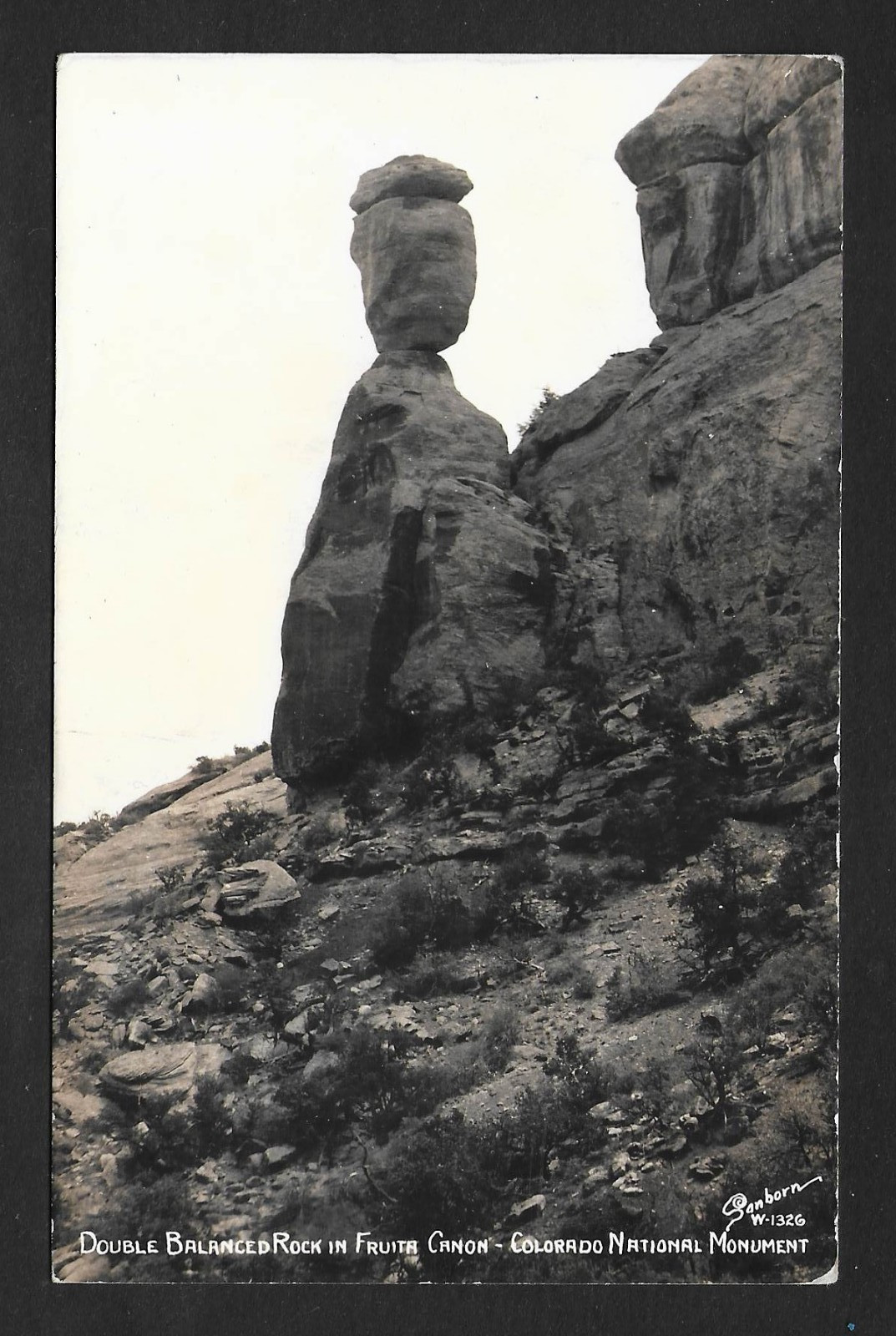 Double Balanced Rock Colorado National Monument Sanborn RPPC Postcard c1940s