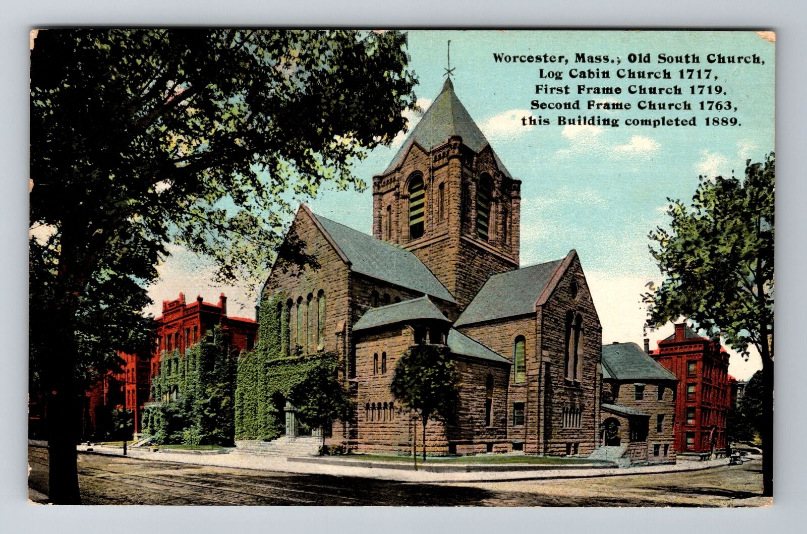 Worcester MA-Massachusetts, Old South Church, Antique Vintage Souvenir Postcard
