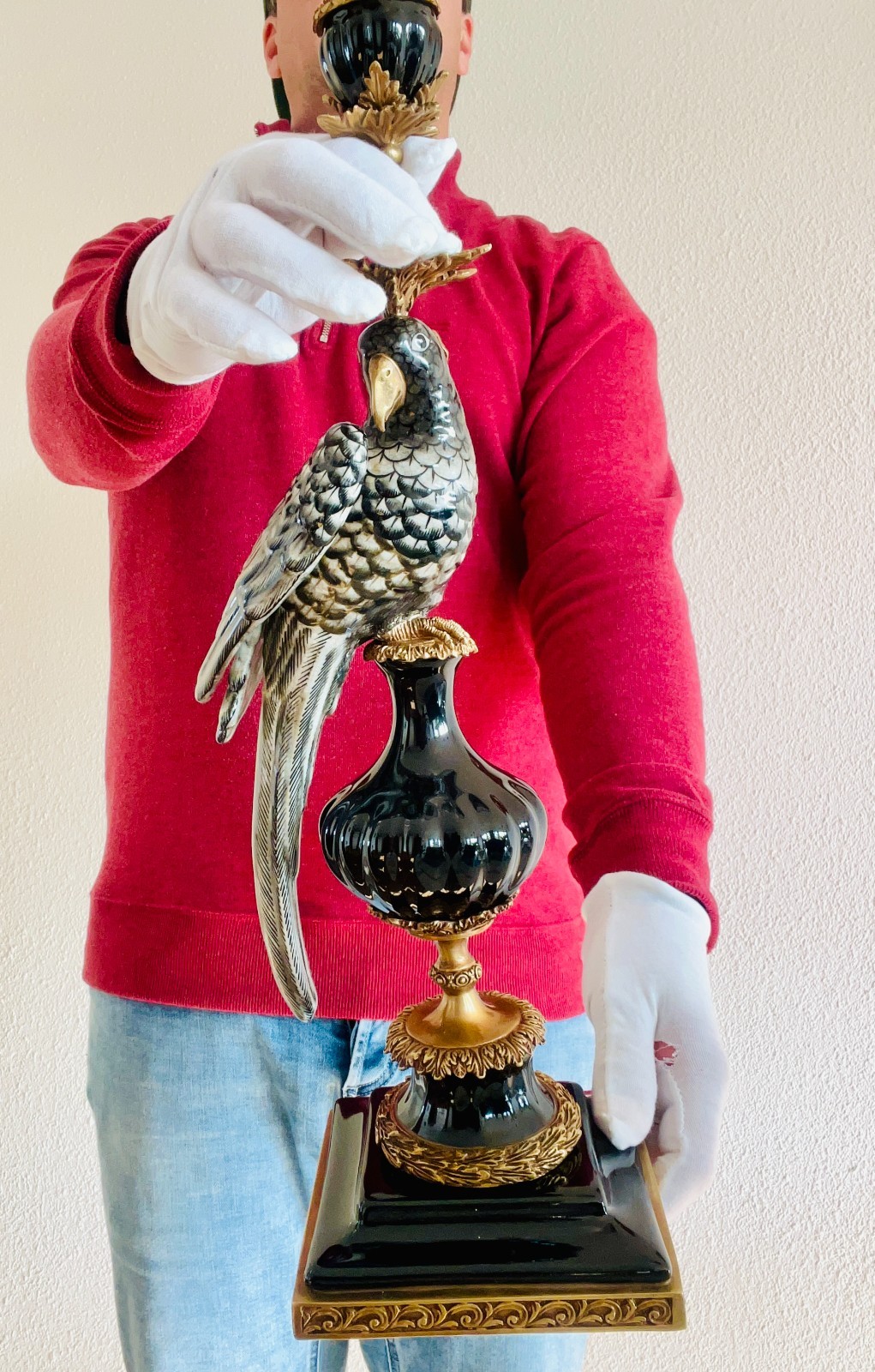 48 CM HUGE PAIR - BRONZE MOUNTED PORCELAIN PARROT CANDLE HOLDER MARKED 48 CM HUGE PAIR - BRONZE MOUNTED PORCELAIN PARROT CANDLE HOLDER MARKED