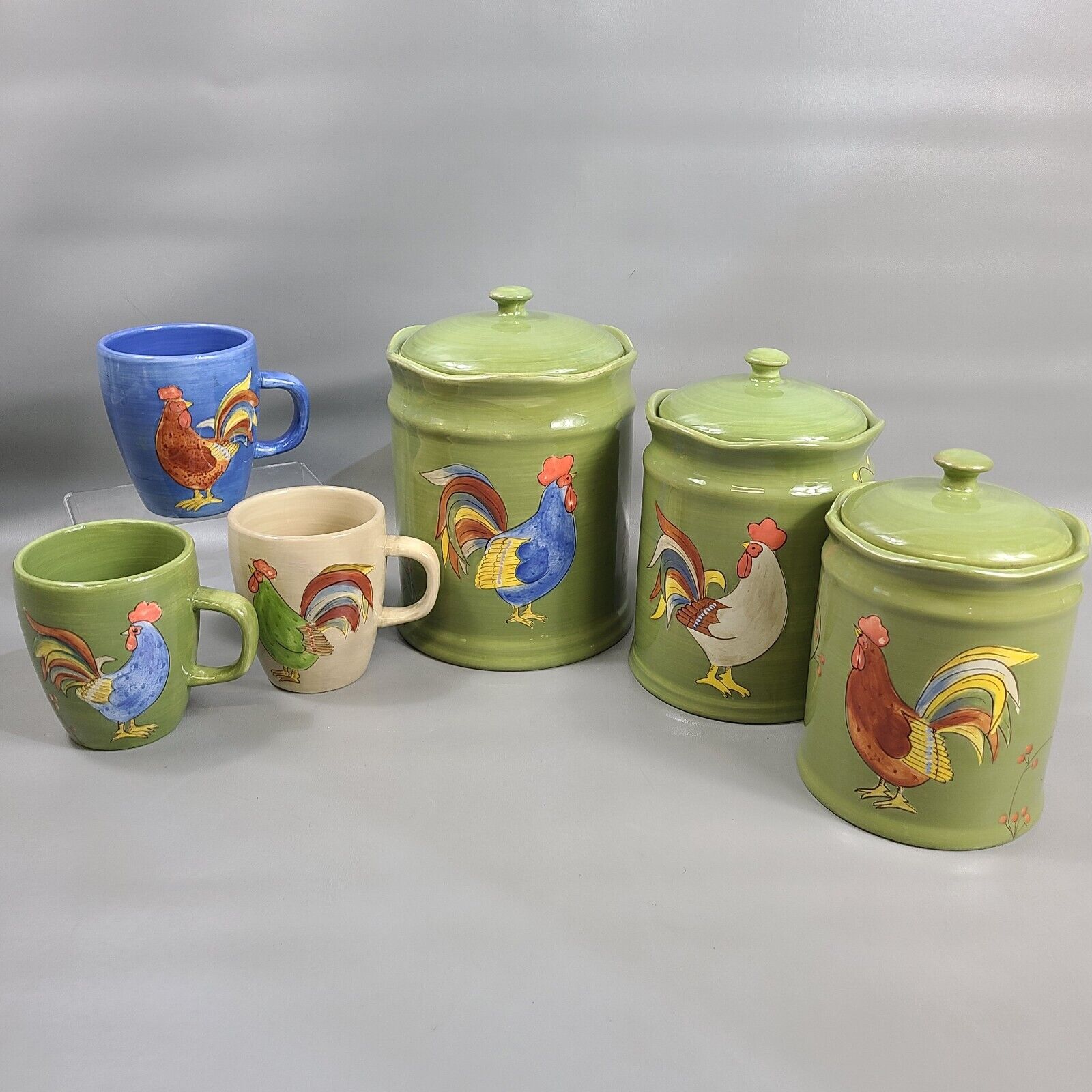 Laurie Gates Somerset Collections Canister Set Coffee Mugs Cups Set of 6 Green