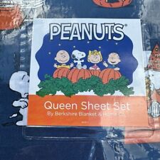 Snoopy Queen Berkshire Halloween Navy Blue Sheet Set Peanuts Gang Pumpkins New picture