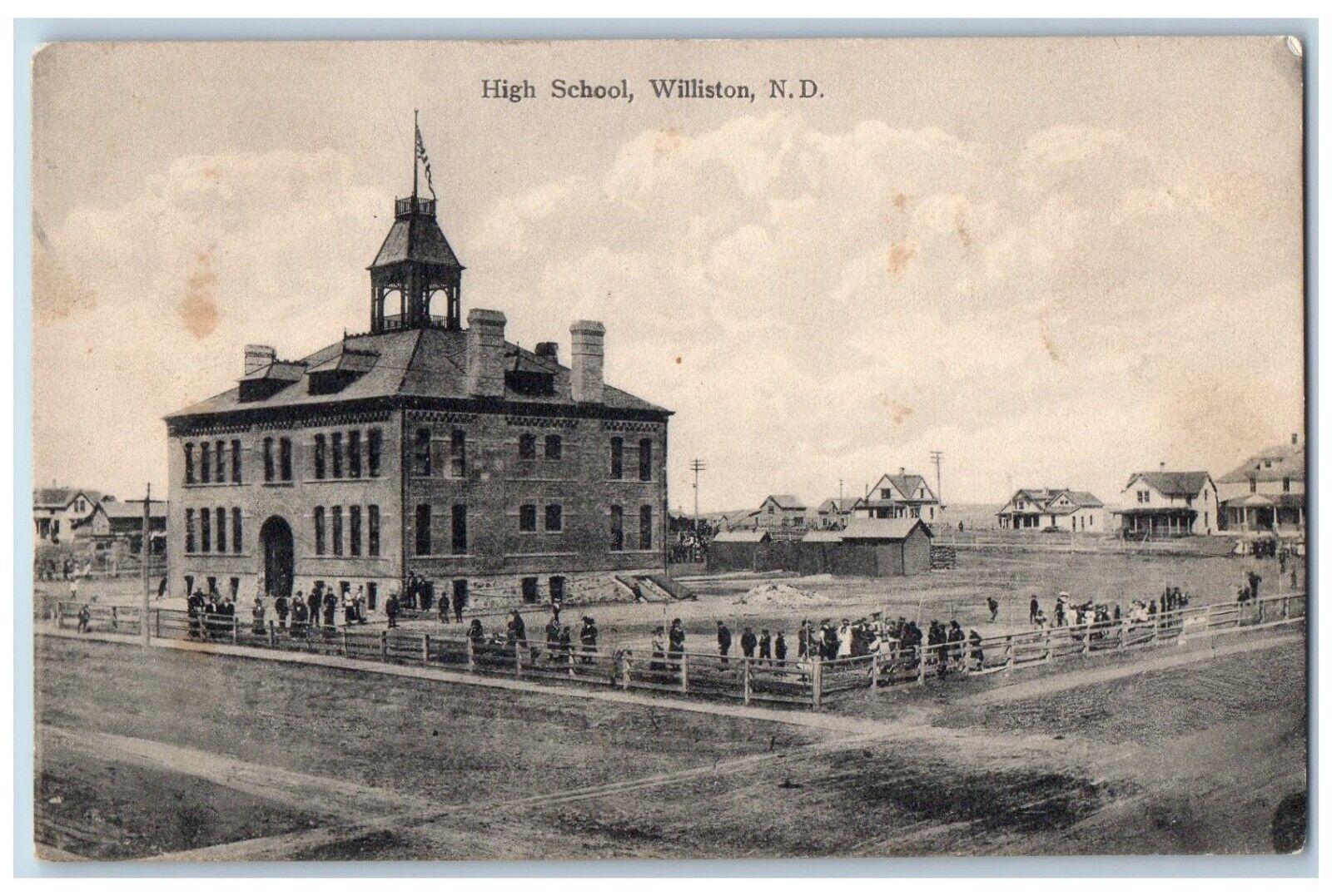 Williston North Dakota Postcard High School Exterior View c1910 Vintage Antique