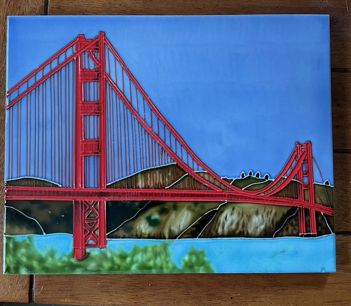 Golden Gate Bridge Ceramic SF Art Tile 11x14 Handpainted High-Gloss 