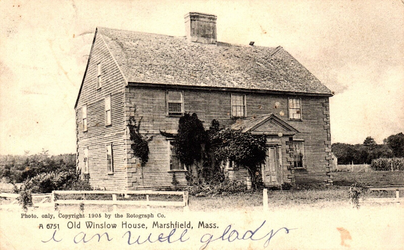Postcard old Winslow House, Marshfield, Massachusetts