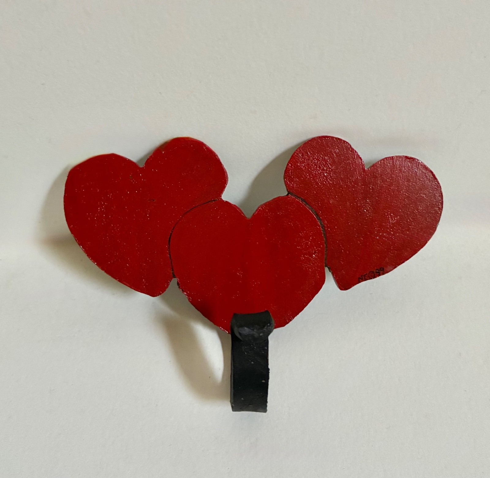 Folk Art by Nancy Thomas - 3 HEARTS Wall Hook - Made in 1999, NEW