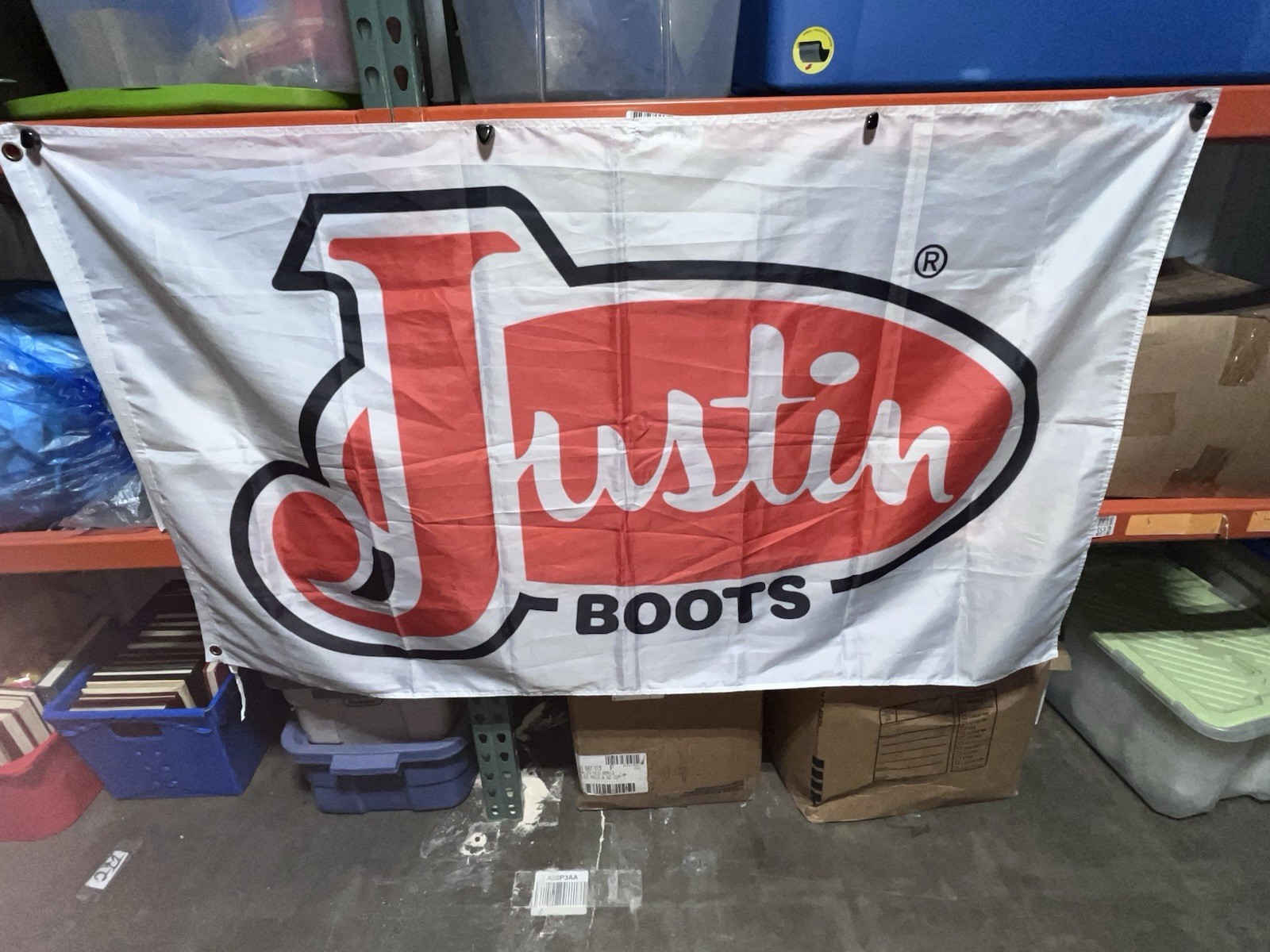 Rare Justin Boots White Banner Flag (61”L  x 35”T) Advertisement