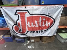 Rare Justin Boots White Banner Flag (61”L x 35”T) Advertisement picture