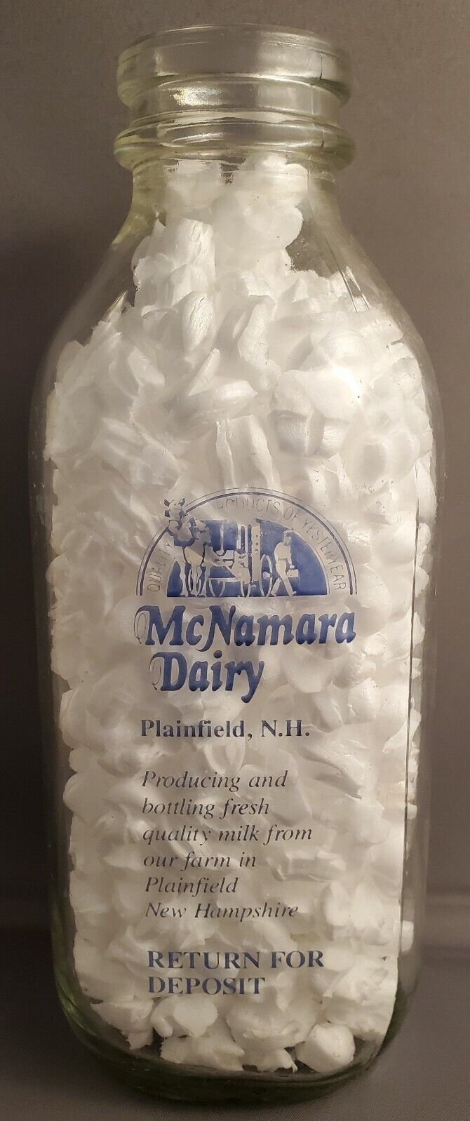McNamara Dairy Plainfield NH New Hampshire one quart 1 qt milk bottle