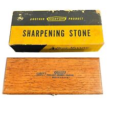 VTG Norton BEHR MANNING SOFT Arkansas Oilstone In Wooden Box Sharpening Stone picture