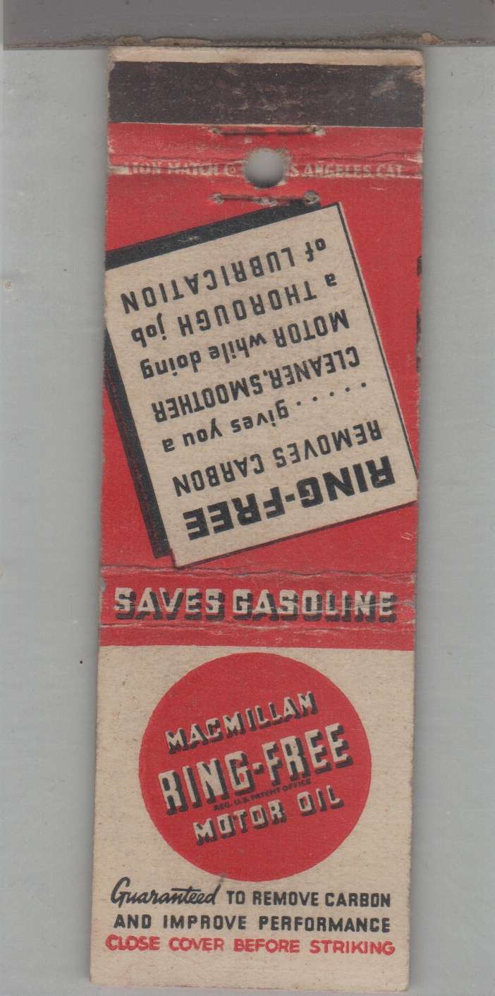 Matchbook Cover - Macmillan Ring Free Motor Oil