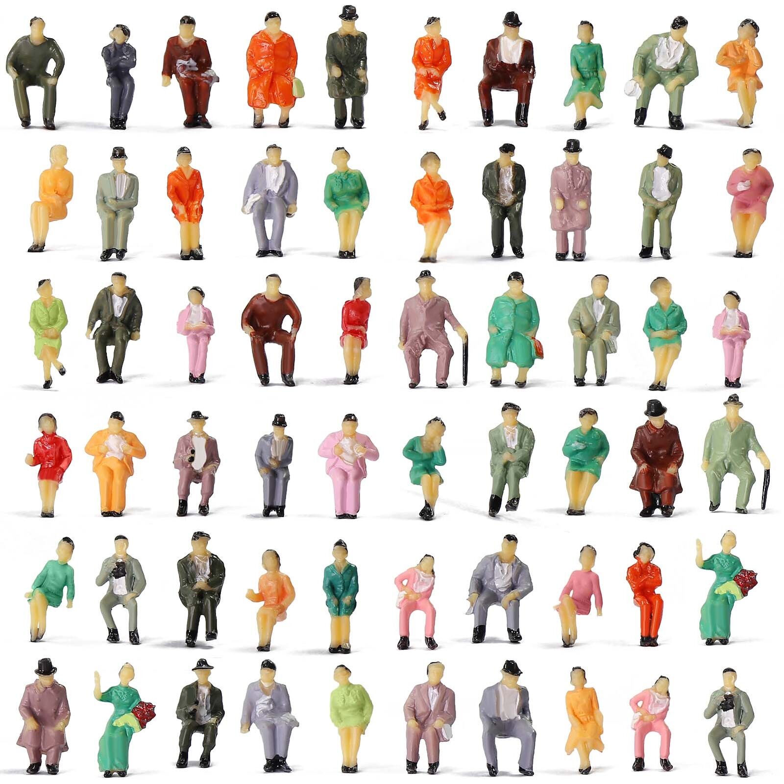 60pcs HO Scale Seated 1:87 Painted Figures Passenger Sitting People P87S