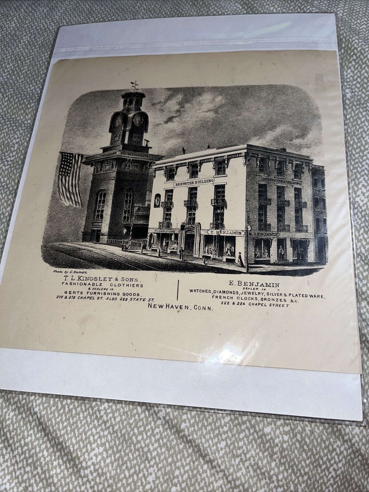 T L Kingsley E Benjamin Ad in 1868 Atlas of New Haven County Brewster Building