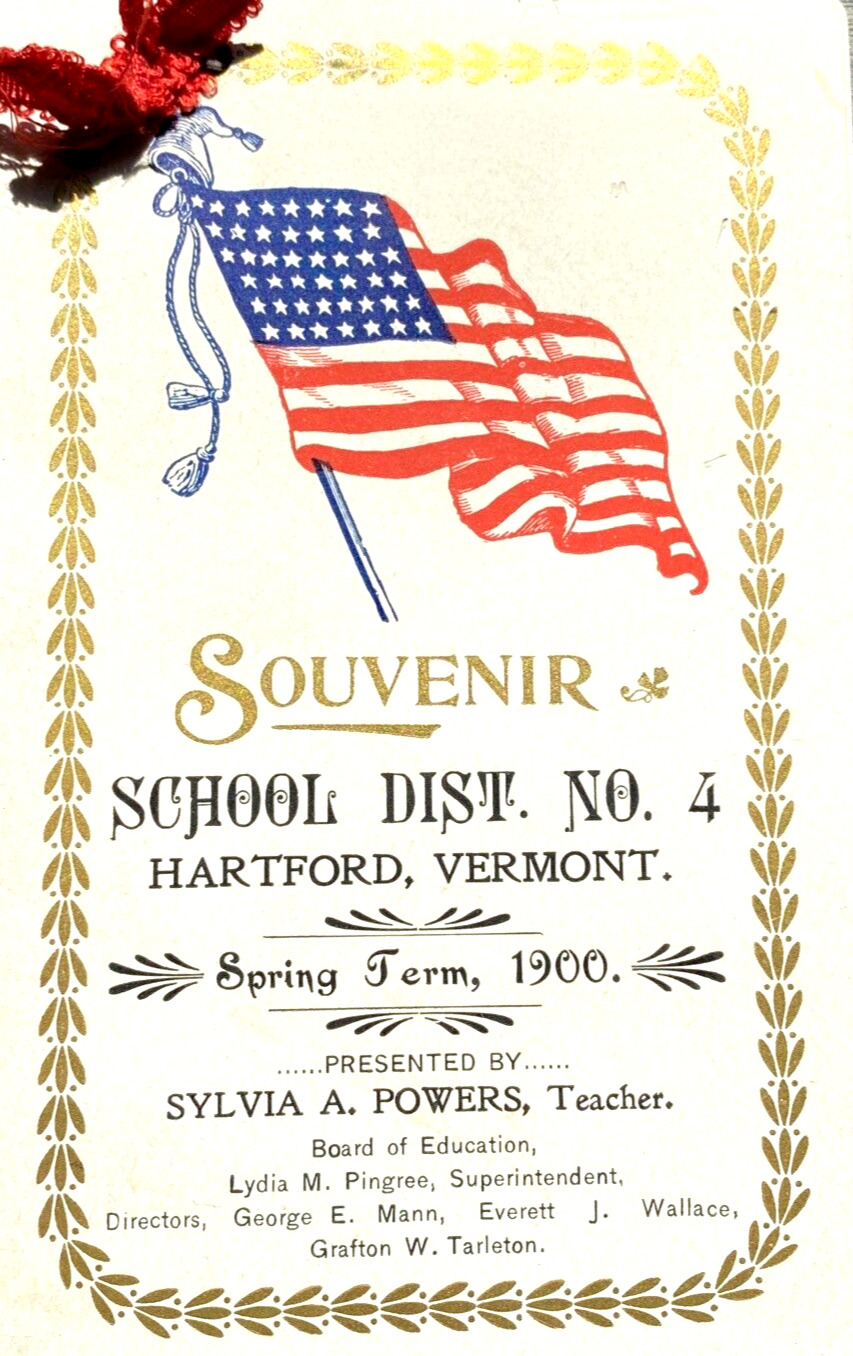 Hartford Vermont School 1900 Souvenir Program Patriotic American Flag Spring