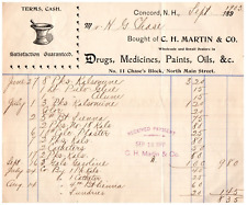 Concord NH C.H. Martin Drugs Medicines Paints Oils Letterhead Receipt 1903 picture