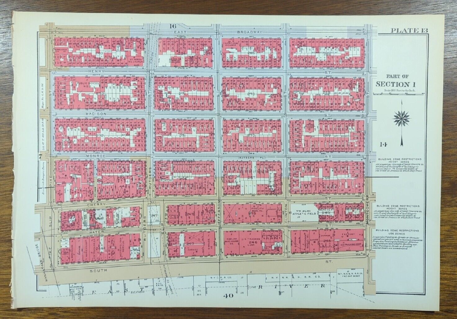 Vintage 1934 LOWER EAST SIDE MANHATTAN NEW YORK CITY NY Map ~ G.W. BROMLEY