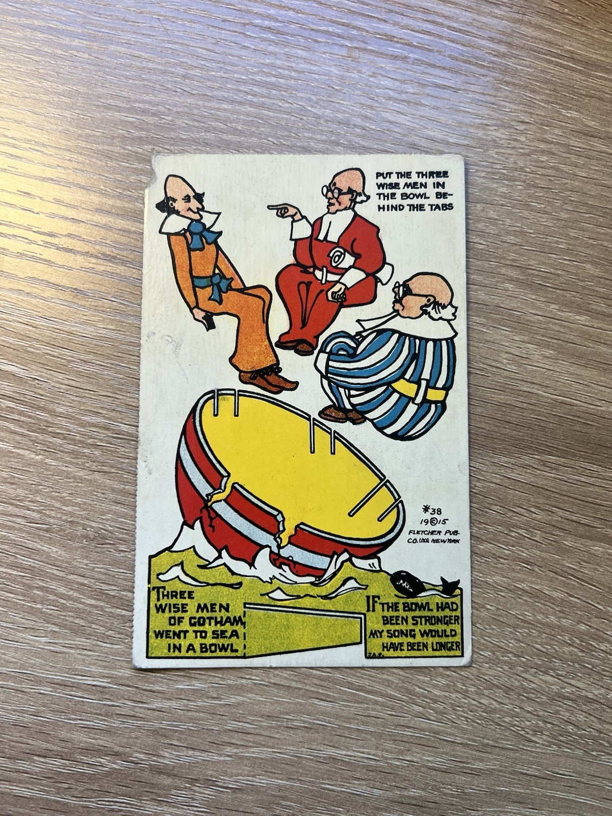 1914 J. Alan Fletcher Postcard #38 Cut Out Paper - Three Wise Men Of Gotham ￼