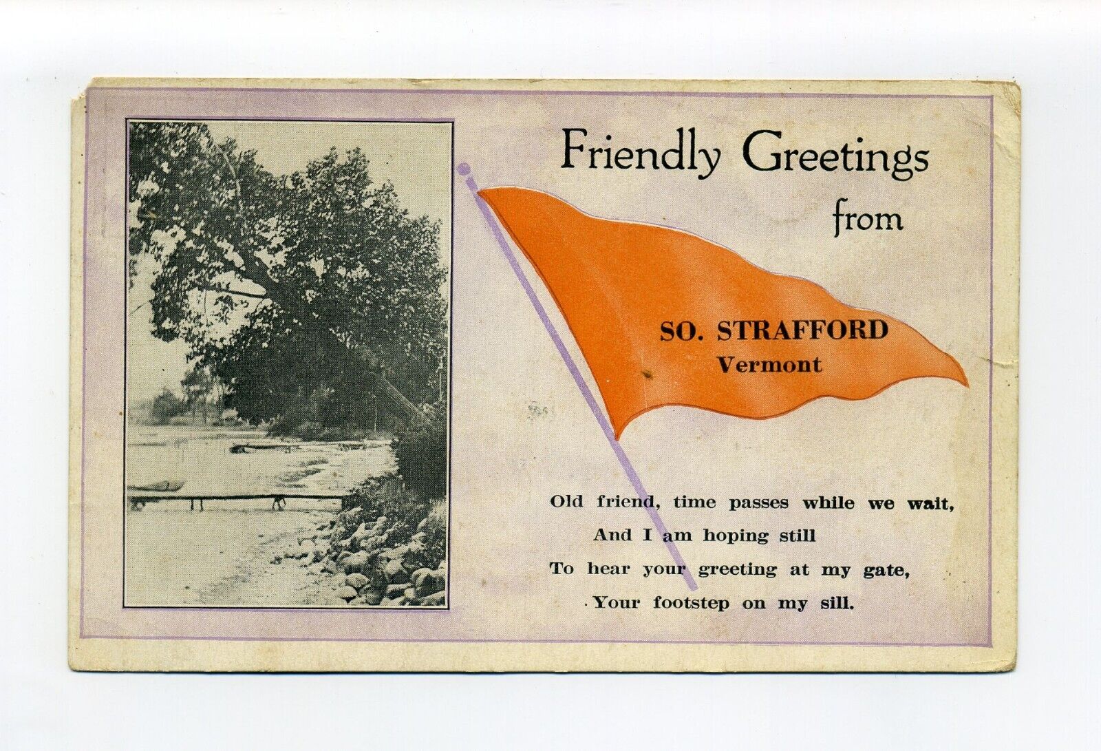 Antique Pennant Postcard Friendly Greetings from South Strafford VT, 1920