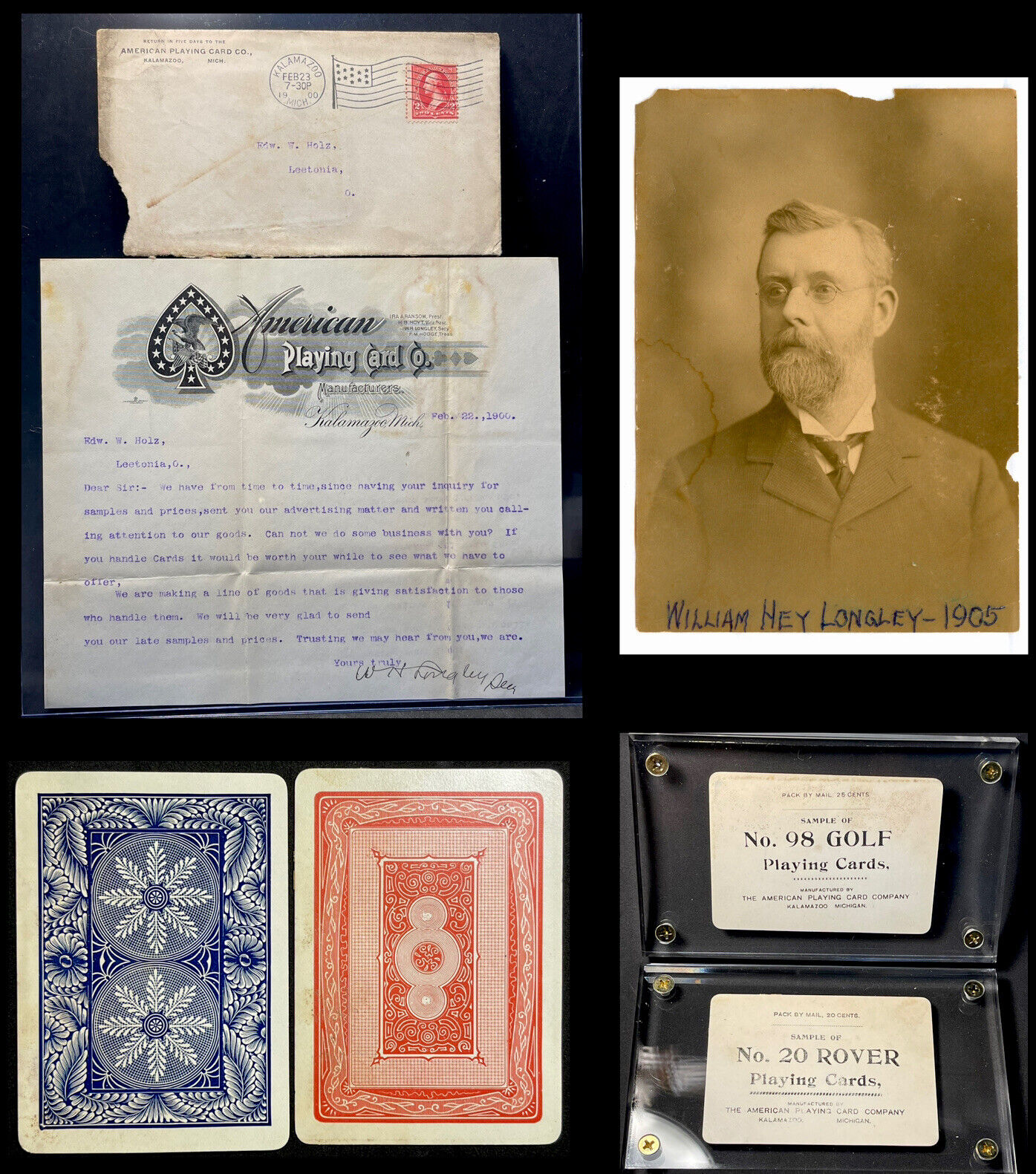 Historic Longley Signed Letter + Salesman Samples by American Playing Cards Co.