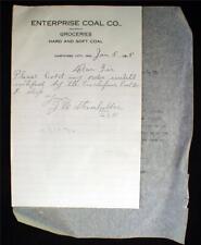 1915 Hartford City Ind. Indiana Enterprise Coal Co. Letterhead with Letter picture
