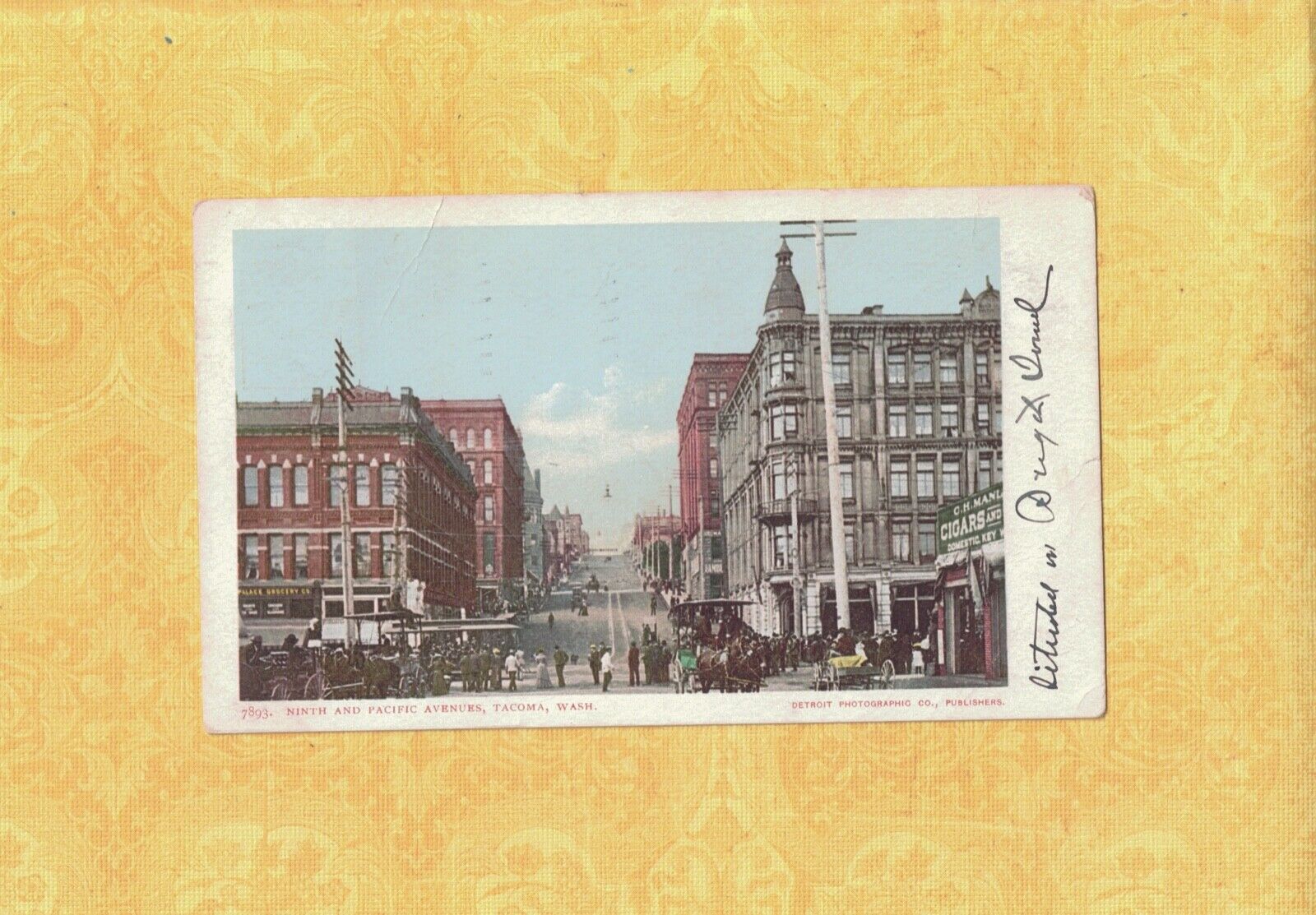 WA Tacoma 1905 antique postcard NINTH & PACIFIC AVE & CIGAR SIGN TO IRASBURG VT