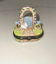 1997 CBK Ltd Porcelain Hinged Trinket Box Garden Trellis Gate Bunny Rabbit READ picture