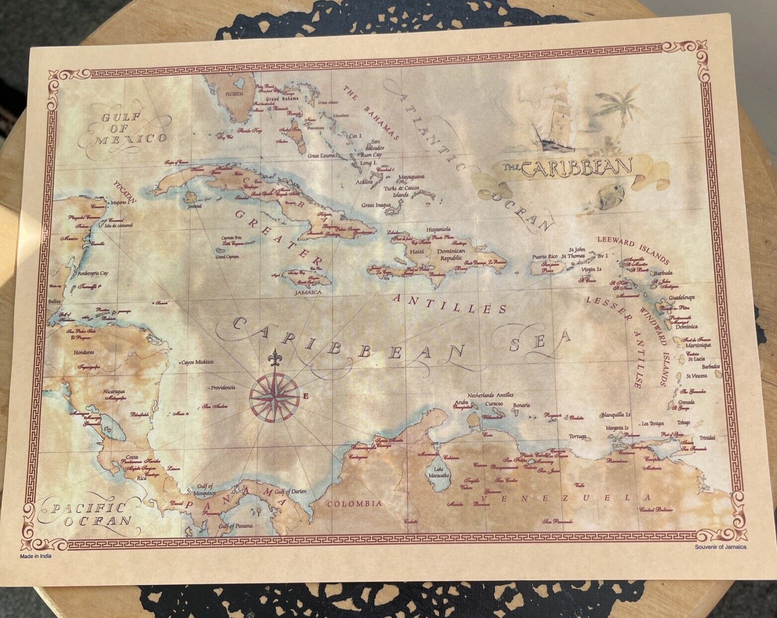 Caribbean Sea & Islands Decorative Map Souvenir of Jamaica