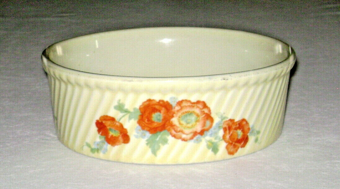 Vintage 1940\'s Hall China Orange Poppy Pattern French Baker Casserole Dish