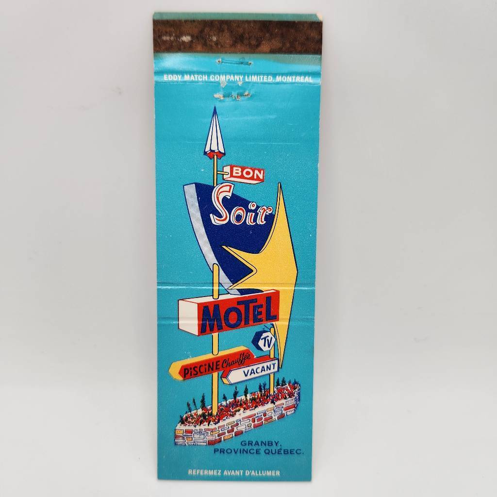 Vintage Matchbook Bon Soir Motel Granby Quebec Canada 