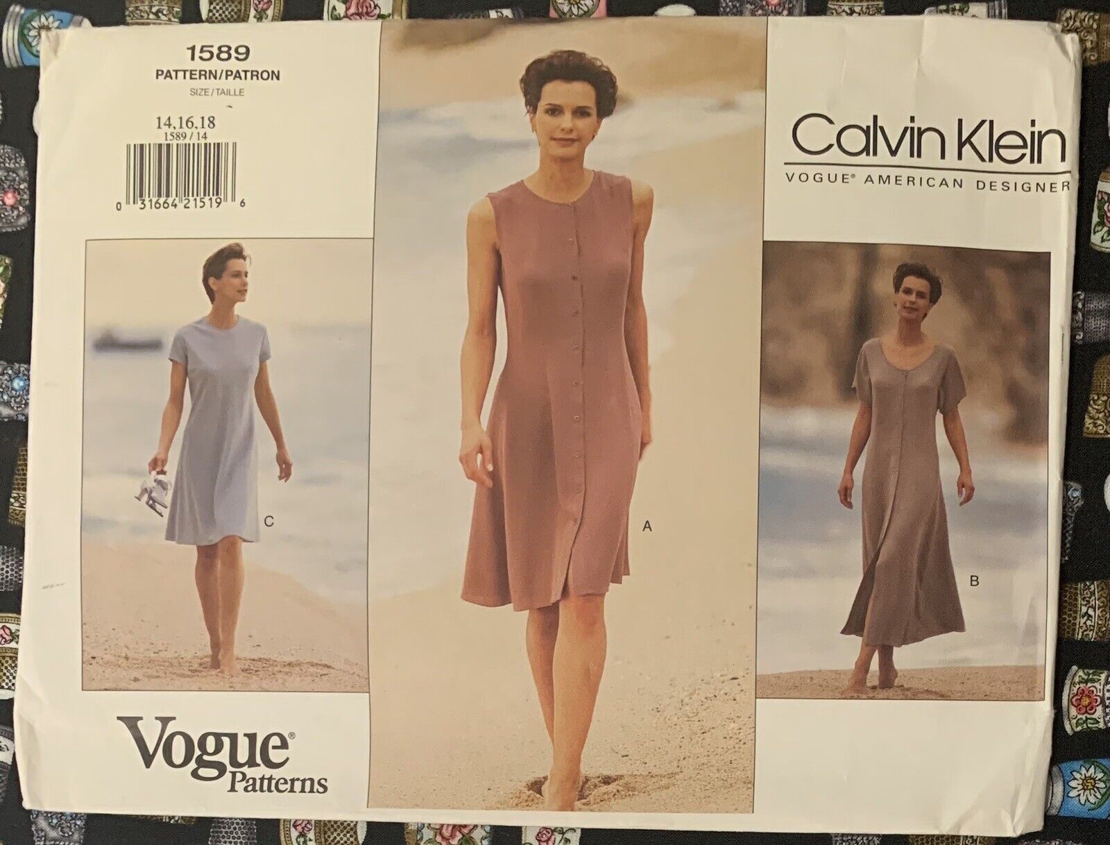 Vintage VOGUE AMERICAN DESIGNER Calvin Klein 1589 Misses’ Dress Sz 14-16-18 UC