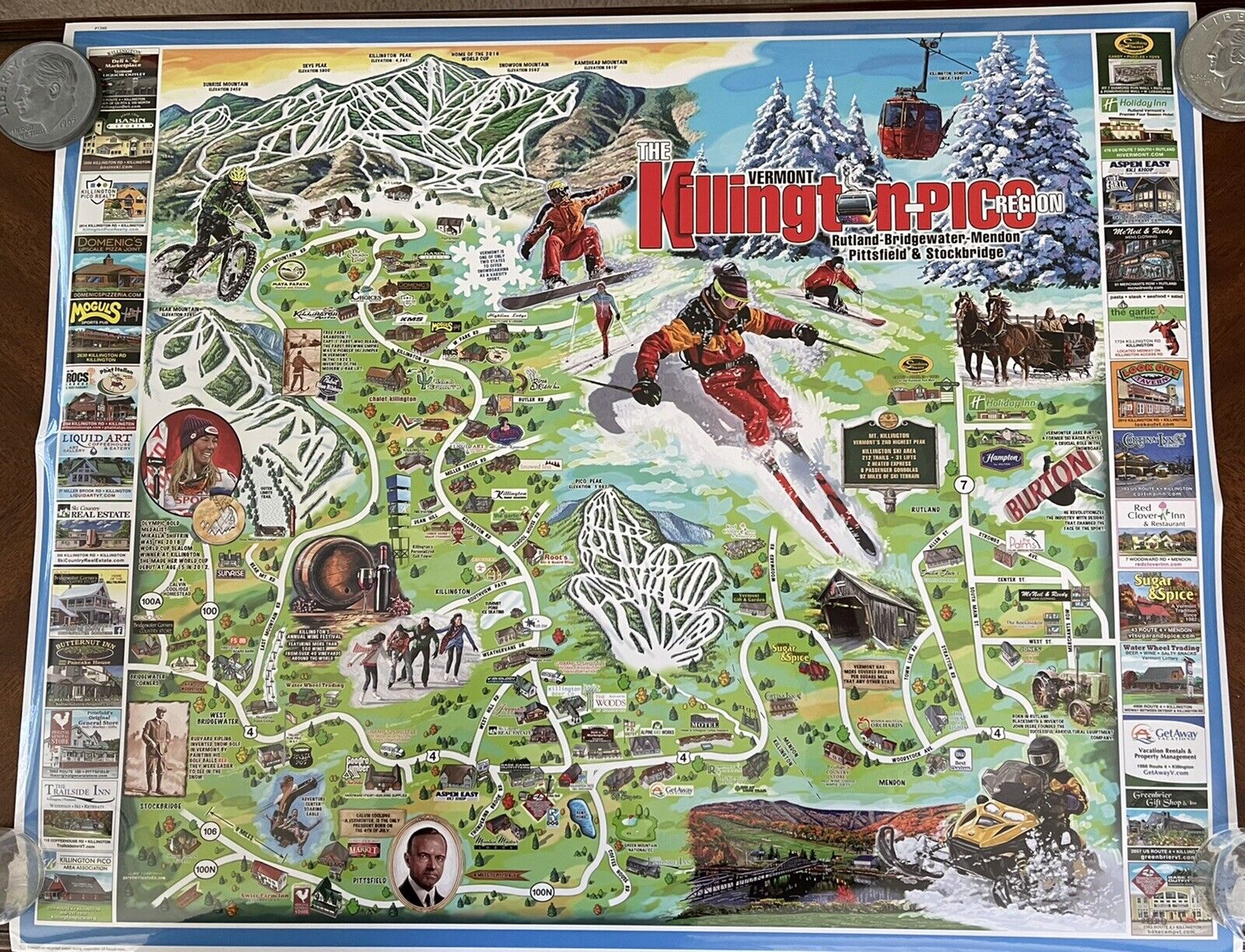KILLINGTON-PICO VERMONT Poster Map of Ski Areas & Businesses (30.5”x 24.5”) 2017