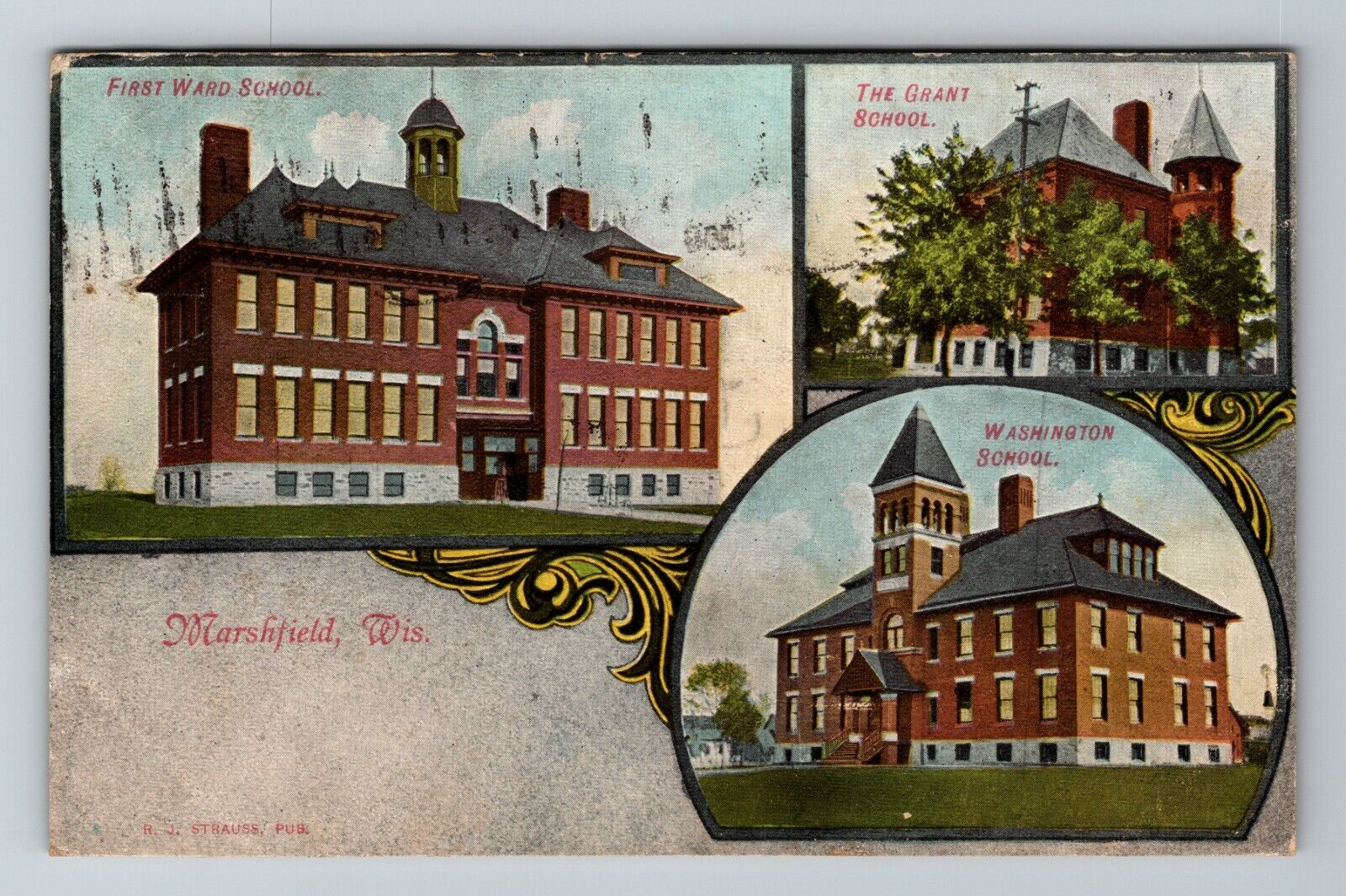 Marshfield WI-Wisconsin First Ward Grant Washington Schools 1909 Old Postcard