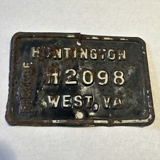 Vintage 1950s Huntington West Virginia Bicycle License Plate H2098 picture