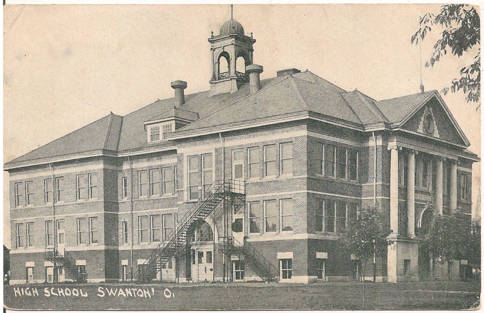 High School in Swanton OH Postcard 1913