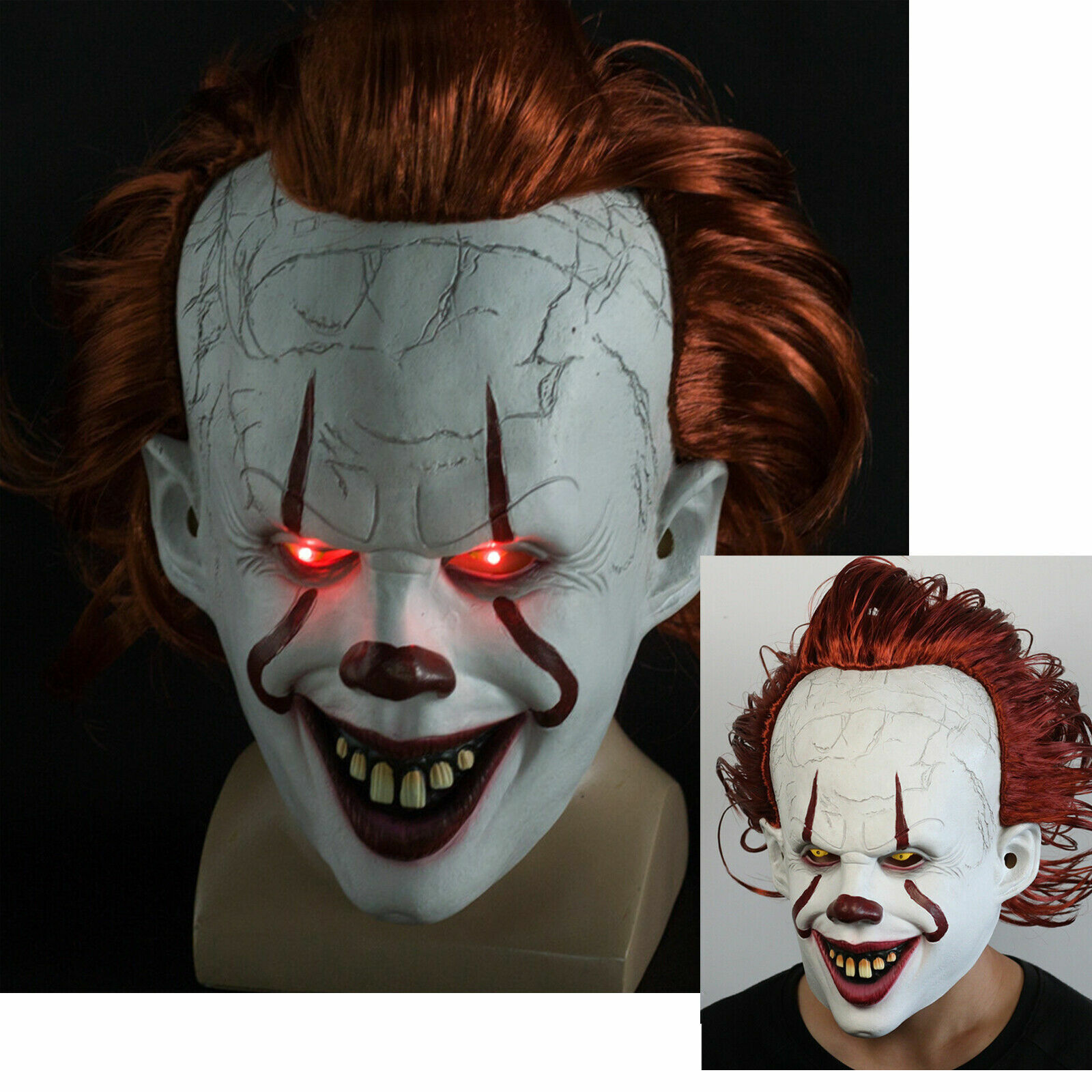 Joker Pennywise Stephen King IT Clown LED Mask Cosplay Horror Props Halloween US