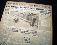 War Admiral Horse Racing Wins Kentucky Derby 1st of TRIPLE CROWN 1937 Newspaper picture