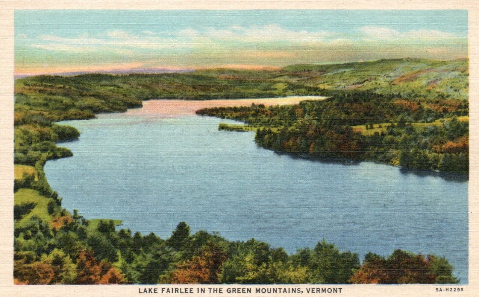 Lake Fairlee, VT, in the Green Mountains, Linen Vintage Postcard b1262