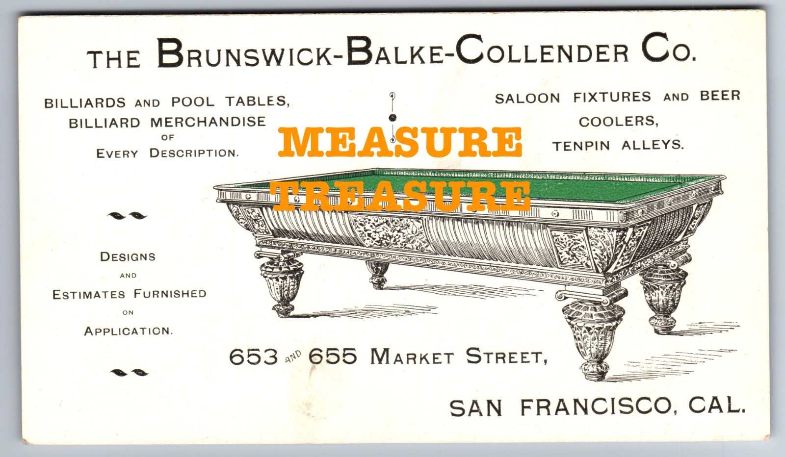 1894 SAN FRANCISCO MIDWINTER EXPOSITION BILLIARD SALOON BRUNSWICK TRADE CARD F71 1894 SAN FRANCISCO MIDWINTER EXPOSITION BILLIARD SALOON BRUNSWICK TRADE CARD F71