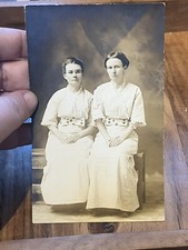 Real photo Postcard Named Intense Women Eliza Howe Mary Redford Matching Dress picture