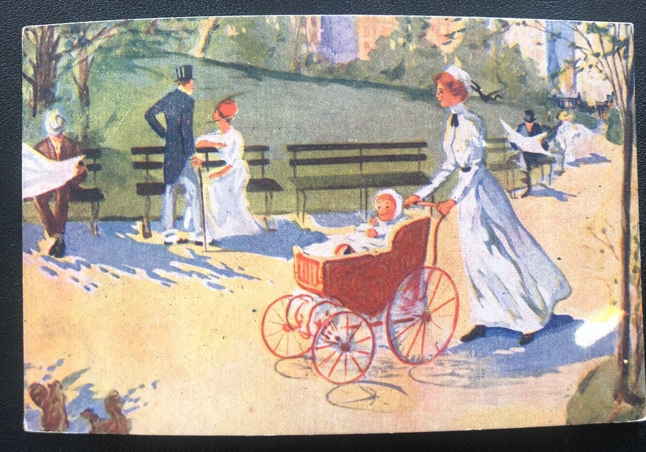 Home Steam Laundry Art Nannie W/ Baby Carriage Waterbury CT Vintage Postcard V11