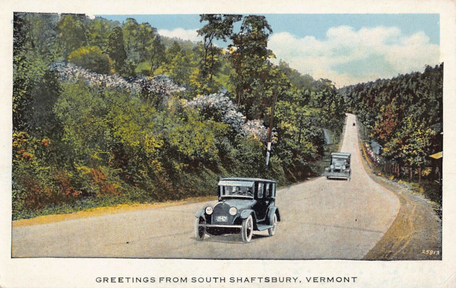Old Vintage 1934 Postcard of GREETINGS FROM SOUTH SHAFTSBURY VERMONT  VT w/ Cars