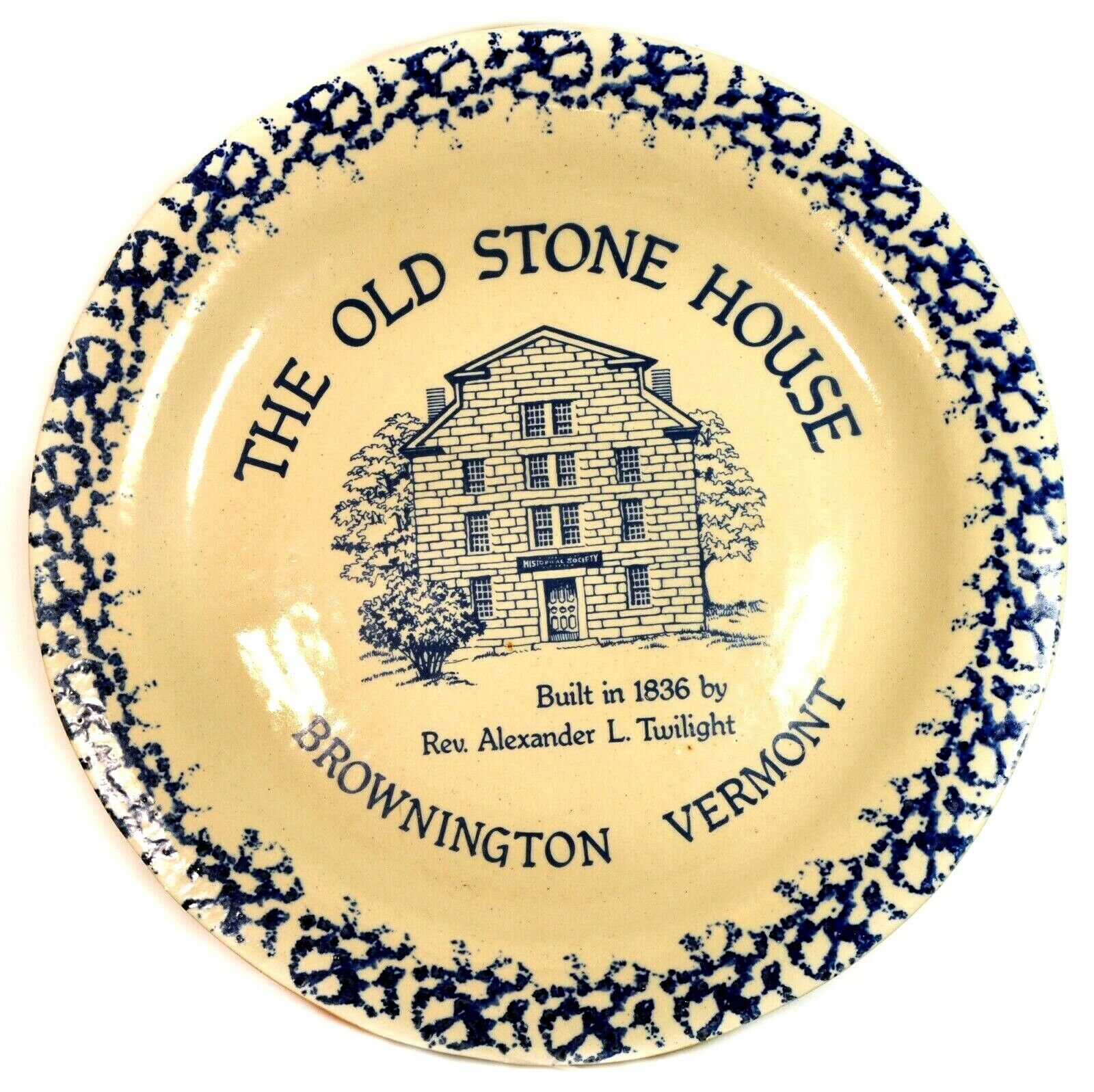 Old Stone House Brownington Vermont Blue Sponge Unity Stoneware Decorative Plate