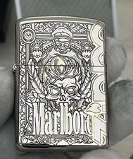 Zippo Lighter Marlboro Skull Gold & Silver Windproof New picture