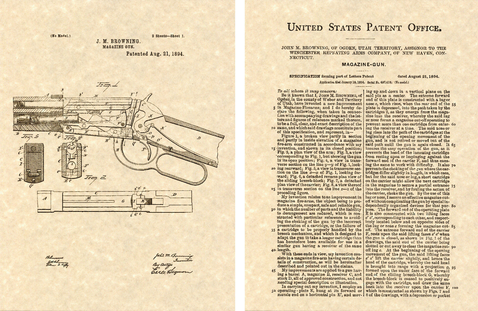 WINCHESTER 1894 LEVER ACTION RIFLE PATENT Art Print READY TO FRAME Browning Gun WINCHESTER 1894 LEVER ACTION RIFLE PATENT Art Print READY TO FRAME Browning Gun