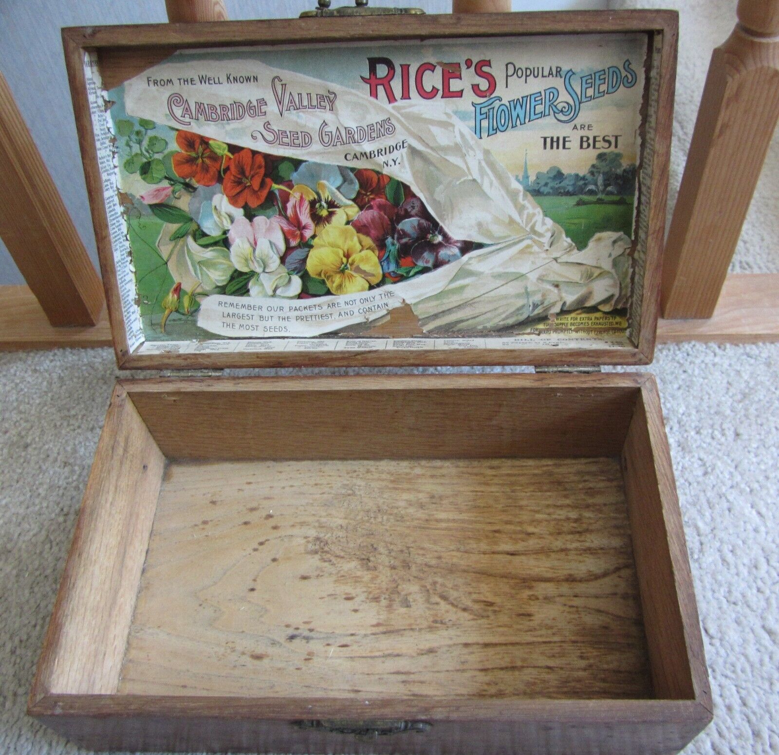 RICE'S Flower Seed Box - Cambridge N.Y. - Advertising Seed Box - Great Graphics
